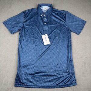 Collars & Co. Dress Collar Polo Shirt Mens M Blue Polka Dot Lightweight Stretch